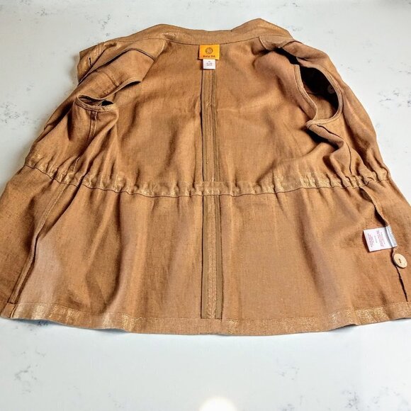 Ruby Rd. Shimmery Gold Tan Linen Button-Down Vest - Picture 4 of 6